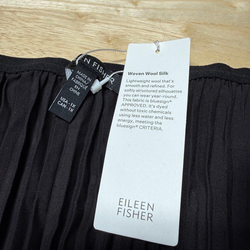 Eileen Fisher NWT Woven Wool Silk Pleated A-Line Midi Maxi Skirt Black Size 1X - Picture 6 of 9